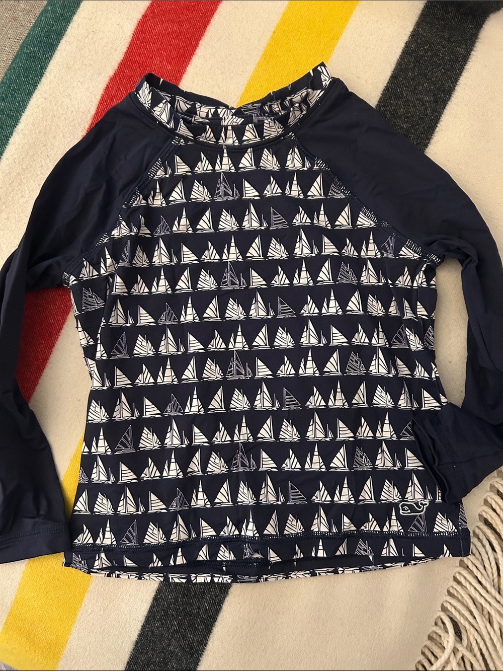 Vineyard Vines Navy & White Sailboat Kids Rash Guard